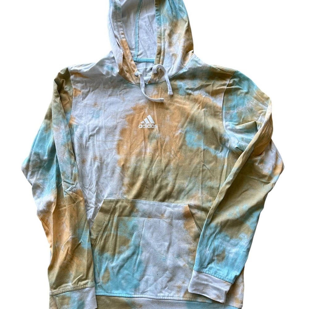 Adidas Men's Blue and Orange Tie-Dye Sweater